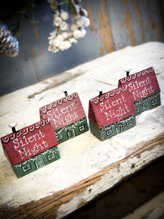 A Pretty Vintage German Erzgebirge Putz Wooden Village House “Silent Night”