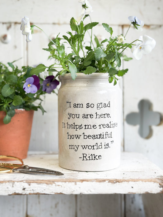 “I’m So Glad” Large Painted Stoneware Pot