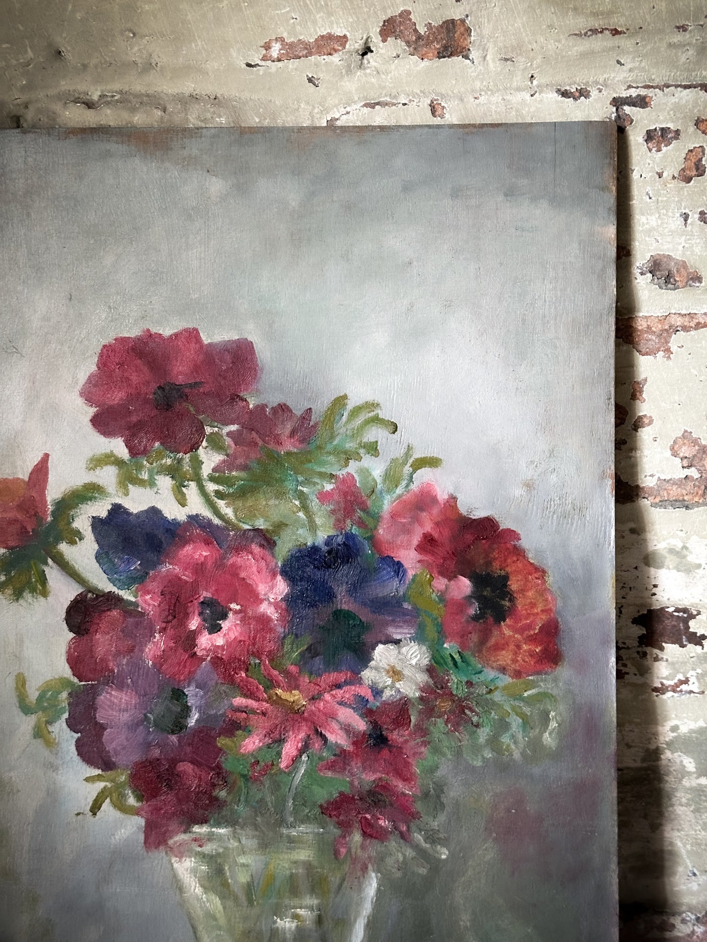 A Vintage Oil on Board Flower Painting