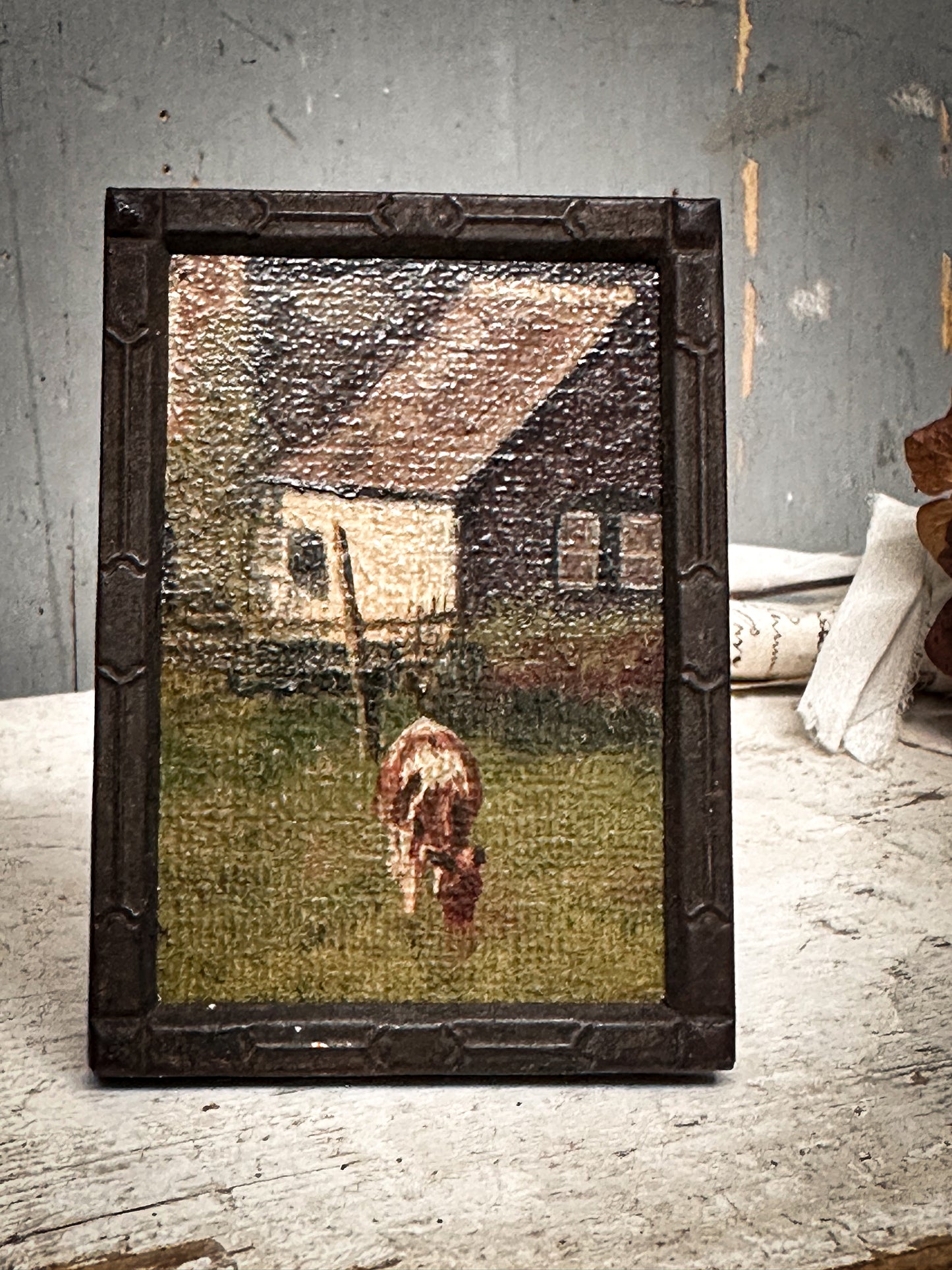 Miniature Oil Painting with Arts & Crafts Frame