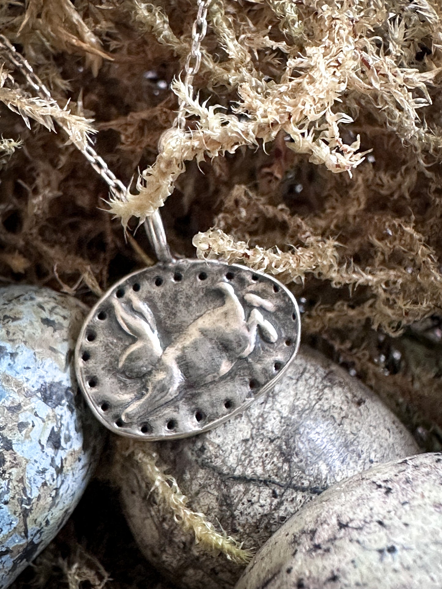 Moonlit Rabbit Pendant – Handcrafted .999 Fine Silver Necklace