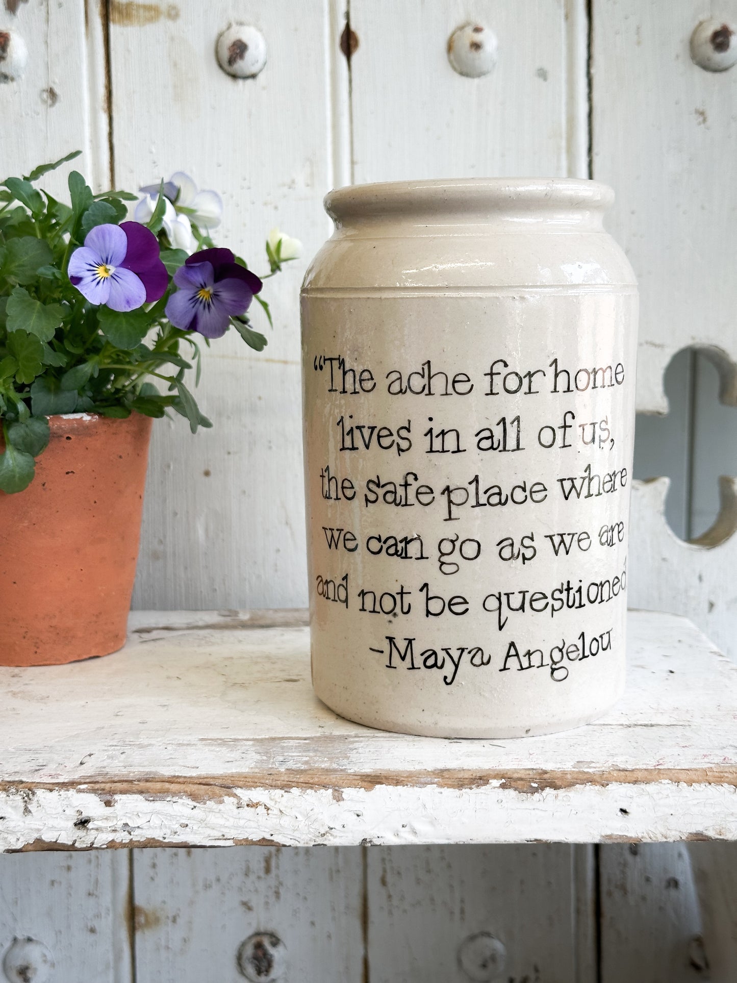 “The Ache for Home” Large Painted Stoneware Pot