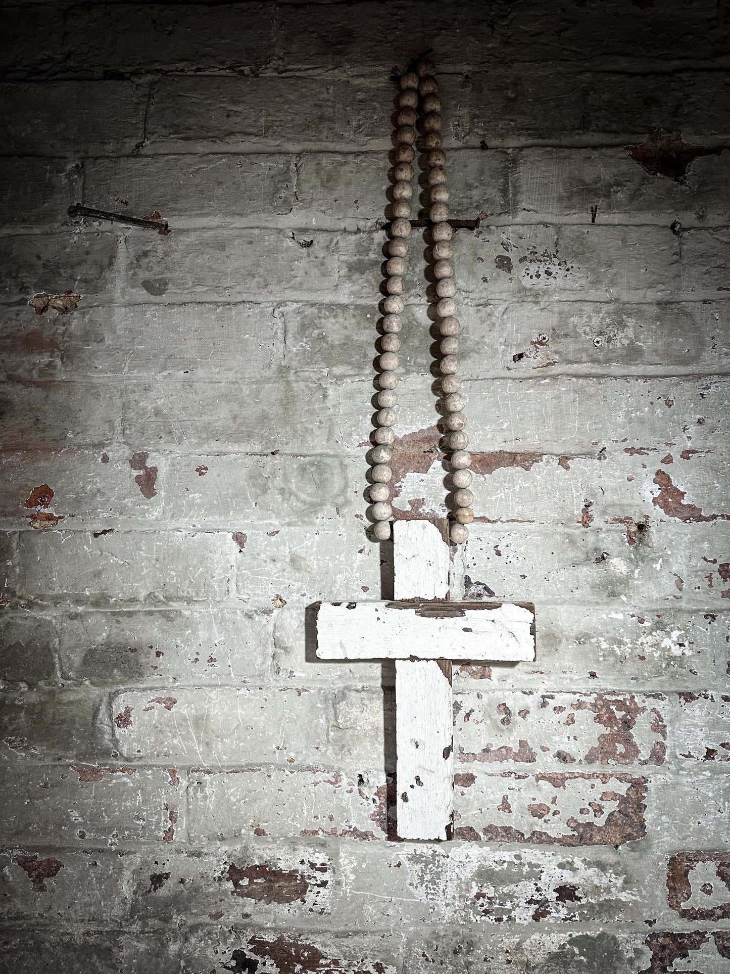 A beautiful hand made recycled wooden oversized crucifix or rosary