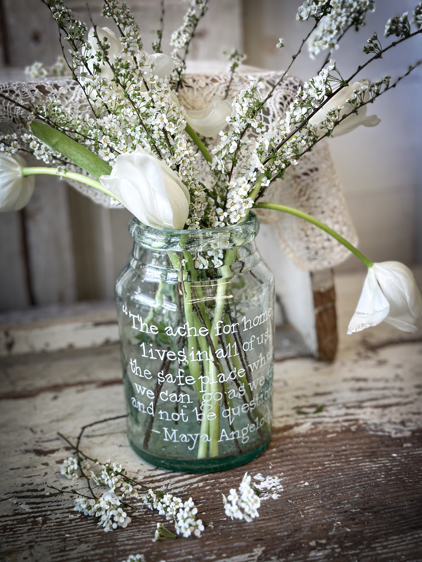 A beautiful large Victorian preserve jar painted with a quote “The Ache for home”