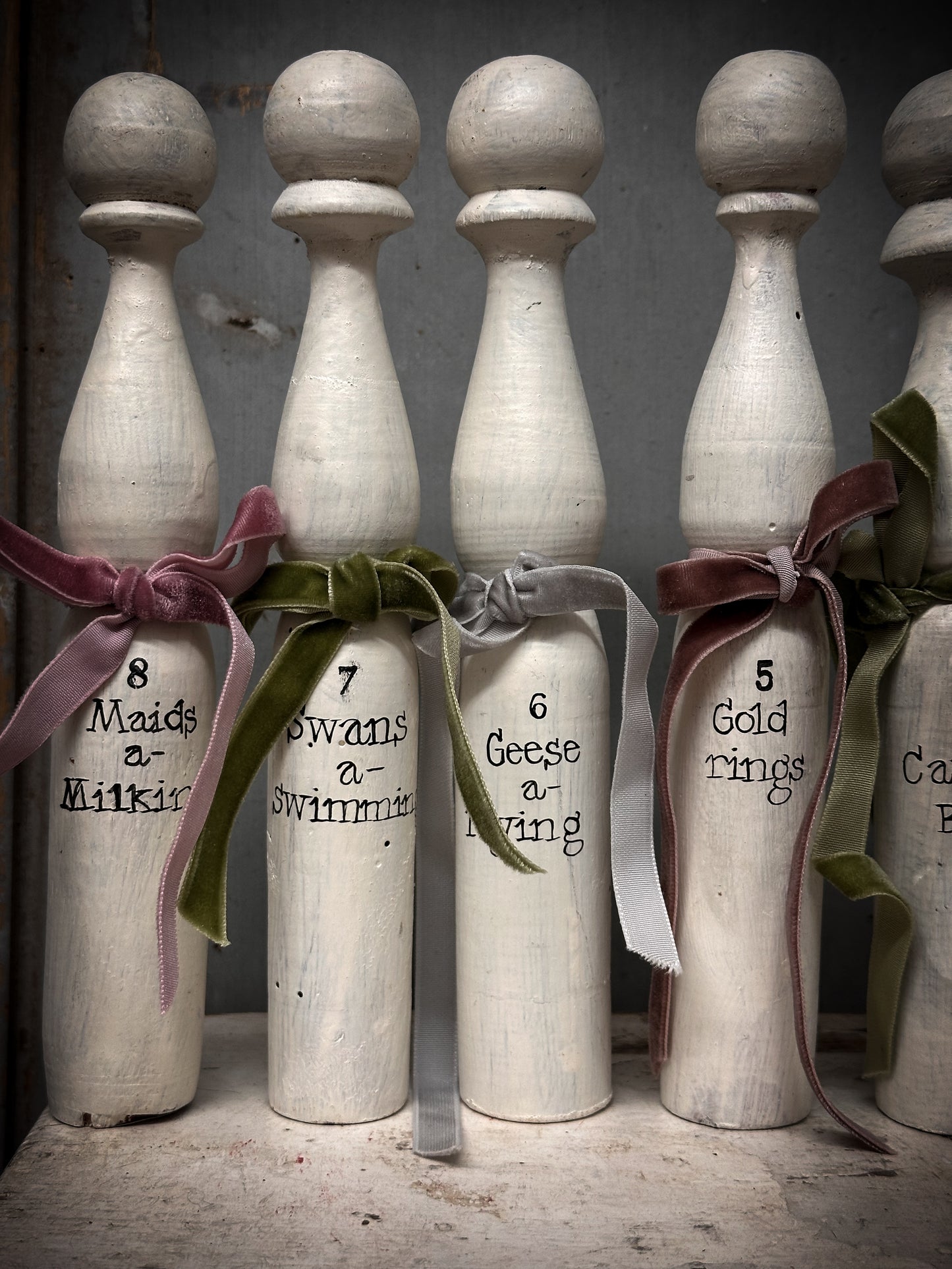 Twelve Days of Christmas Set of Vintage French Wooden Skittles