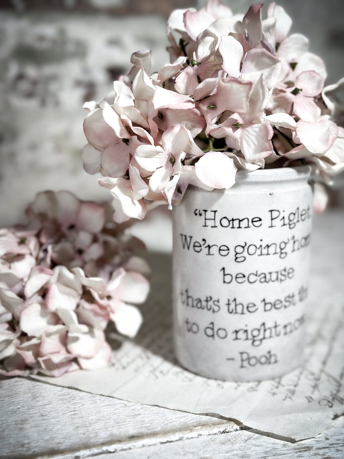 An Antique Jar with a Hand Painted Inspirational Quote