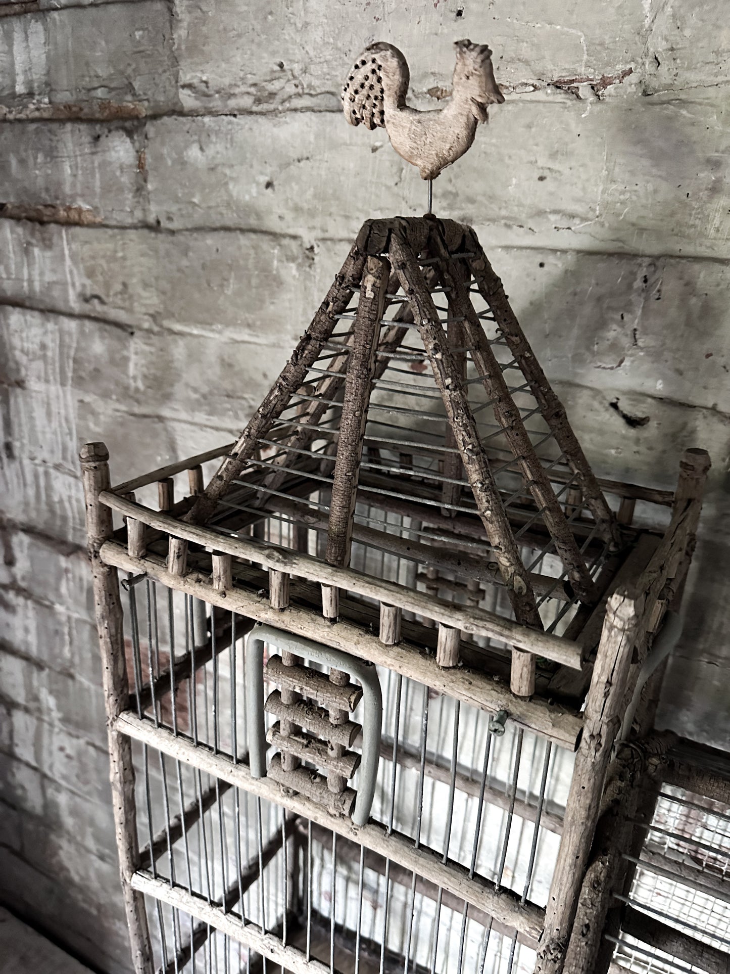 A French Primitive scratch built Bird Palace, Bird cage in the style of a Chateau