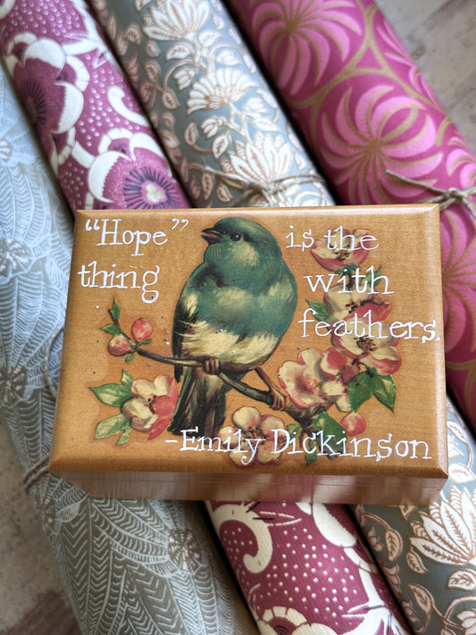 “Hope is the Thing with Feathers” – Hand Painted Wooden Box