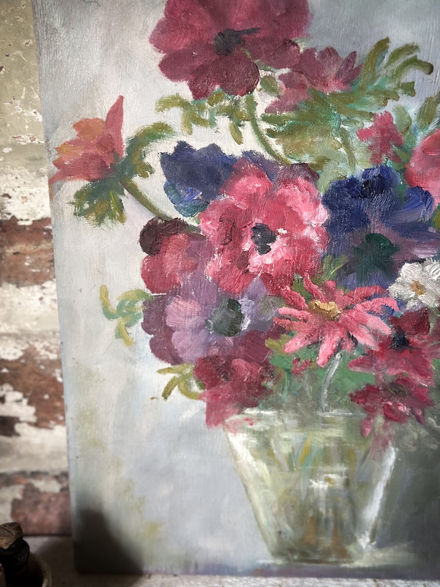 A Vintage Oil on Board Flower Painting