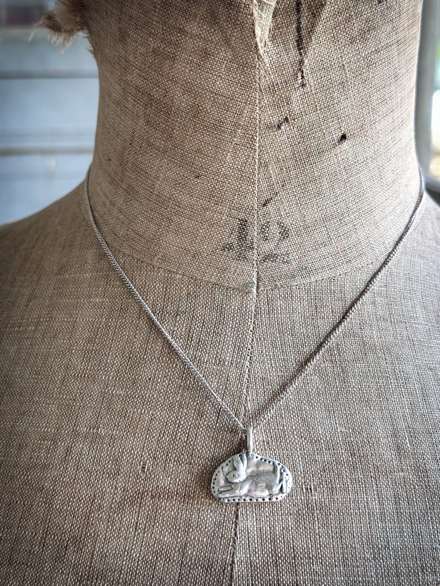 Moonlit Rabbit Pendant – Handcrafted Fine Silver Necklace