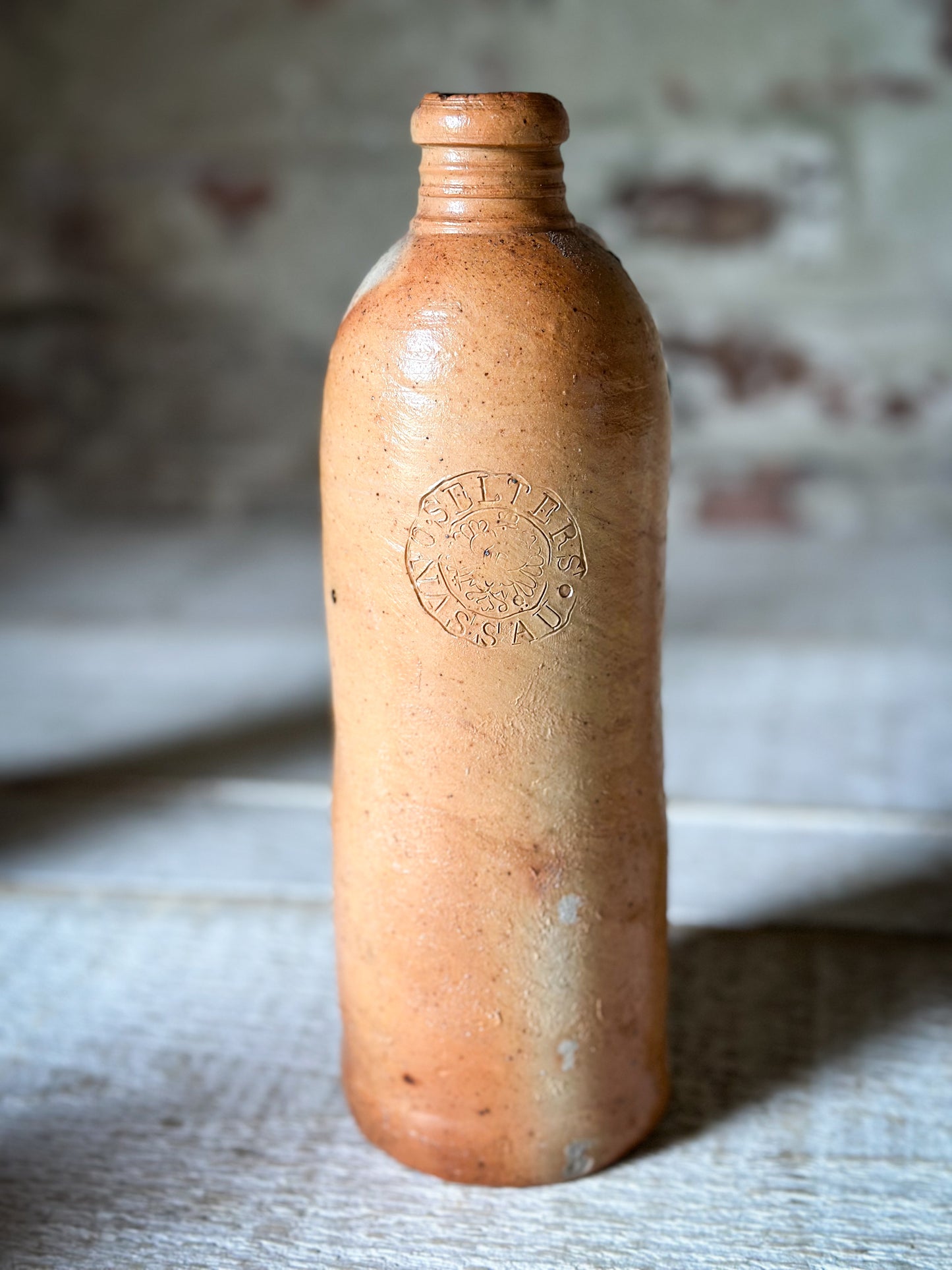 Antique Nassau Stoneware Bottle No. 6 – Salt-Glazed German Mineral Water Jug c.1880–1910