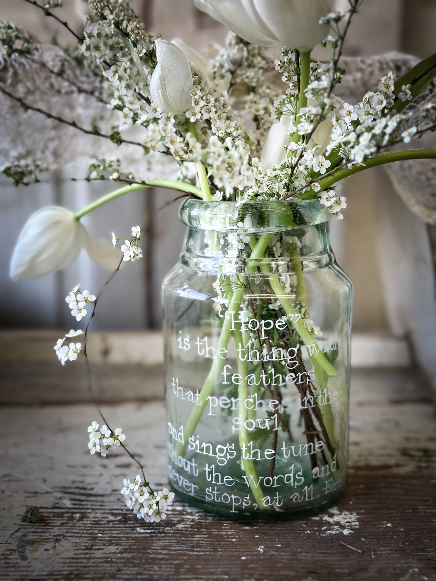 A beautiful large Victorian preserve jar painted with a quote “Hope”