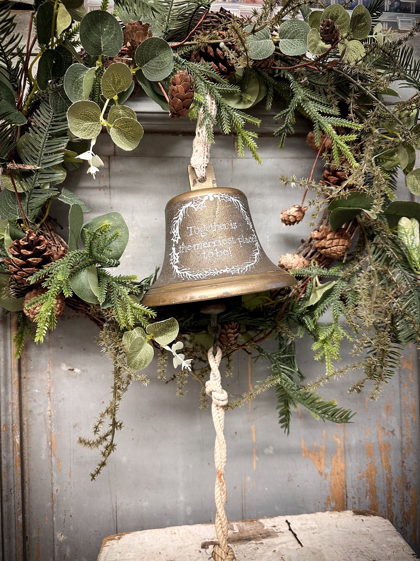 A Large Antique Brass Ship’s Bell With Christmas Quote