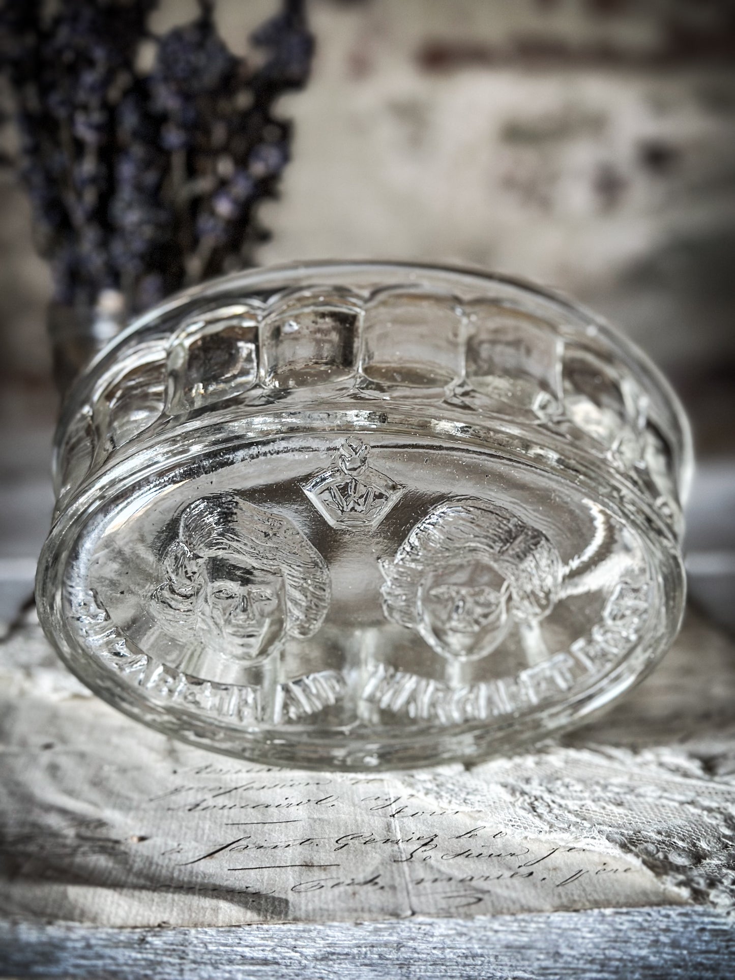 Elizabeth and Margaret Rose Royal memorabilia glass jelly mould -The Queen Elizabeth II