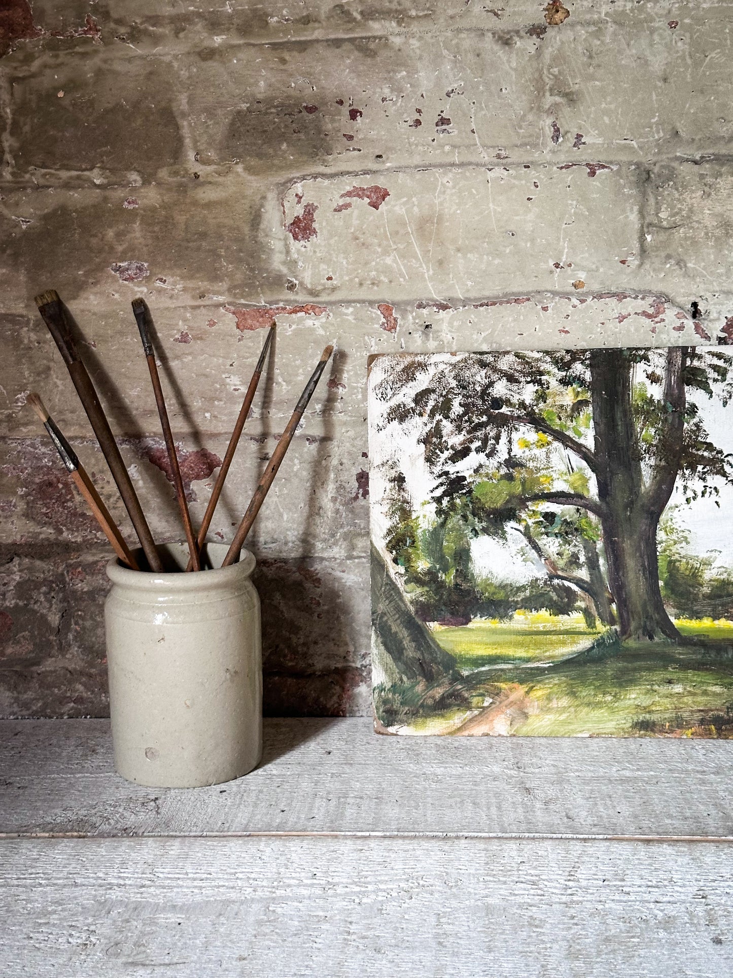 Original Vintage Oil Landscape Study on Daler Board – From the Collection of an English Artist Living in Normandy