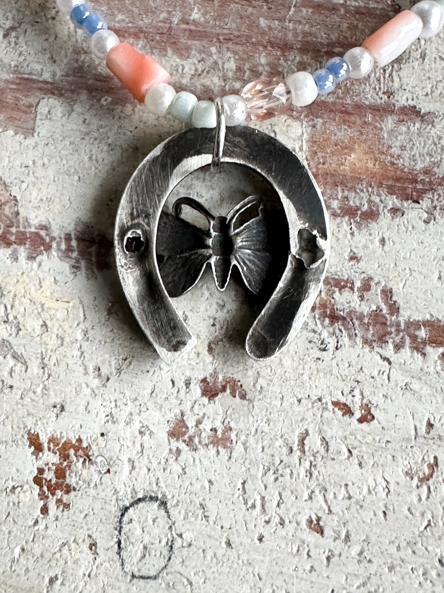 Found Object Antique Silver Butterfly Horseshoe Necklace by Jealous Moon Jewellery