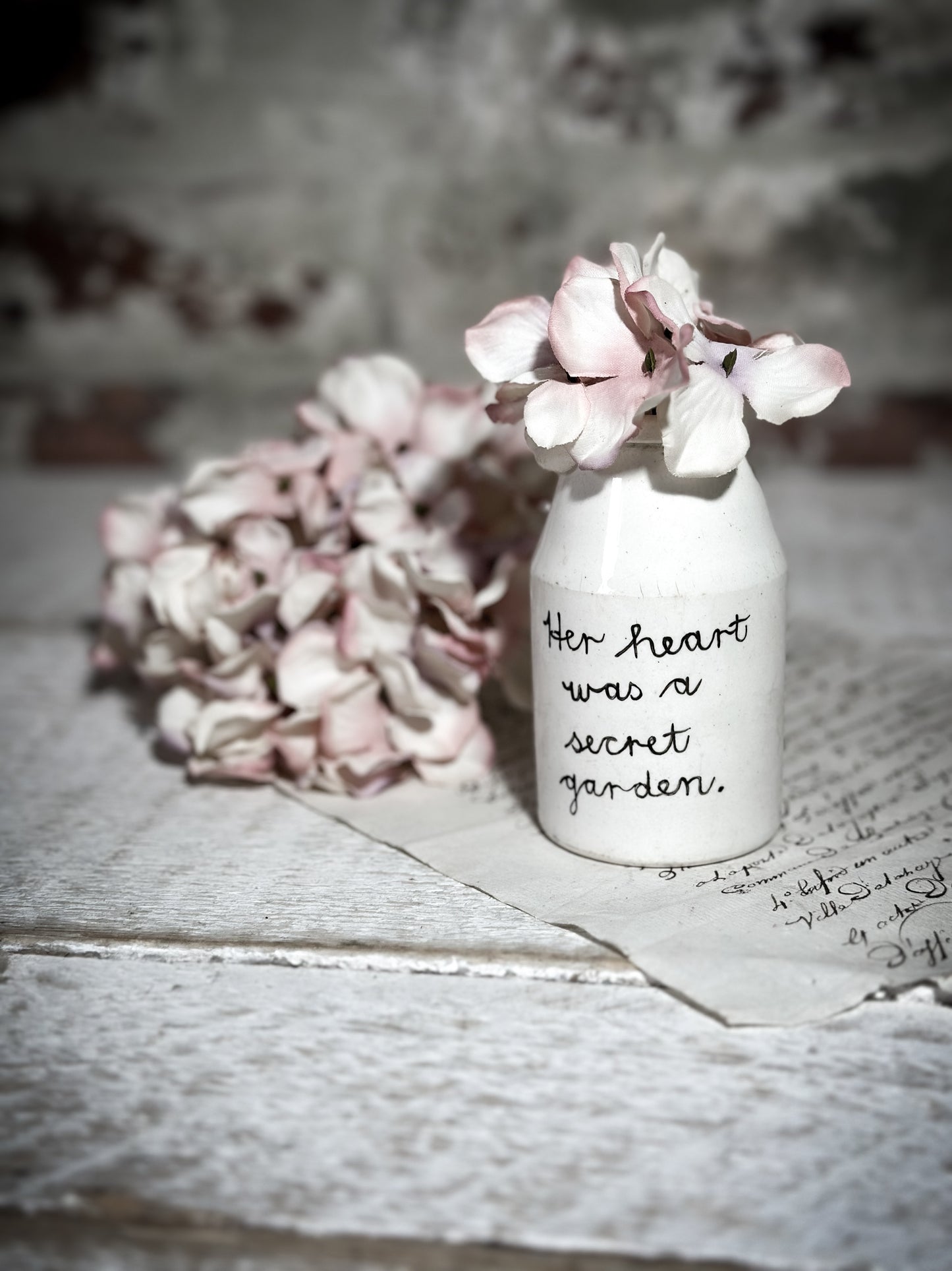 An Antique Creamery Vase Bottle with a Hand Painted Inspirational Quote