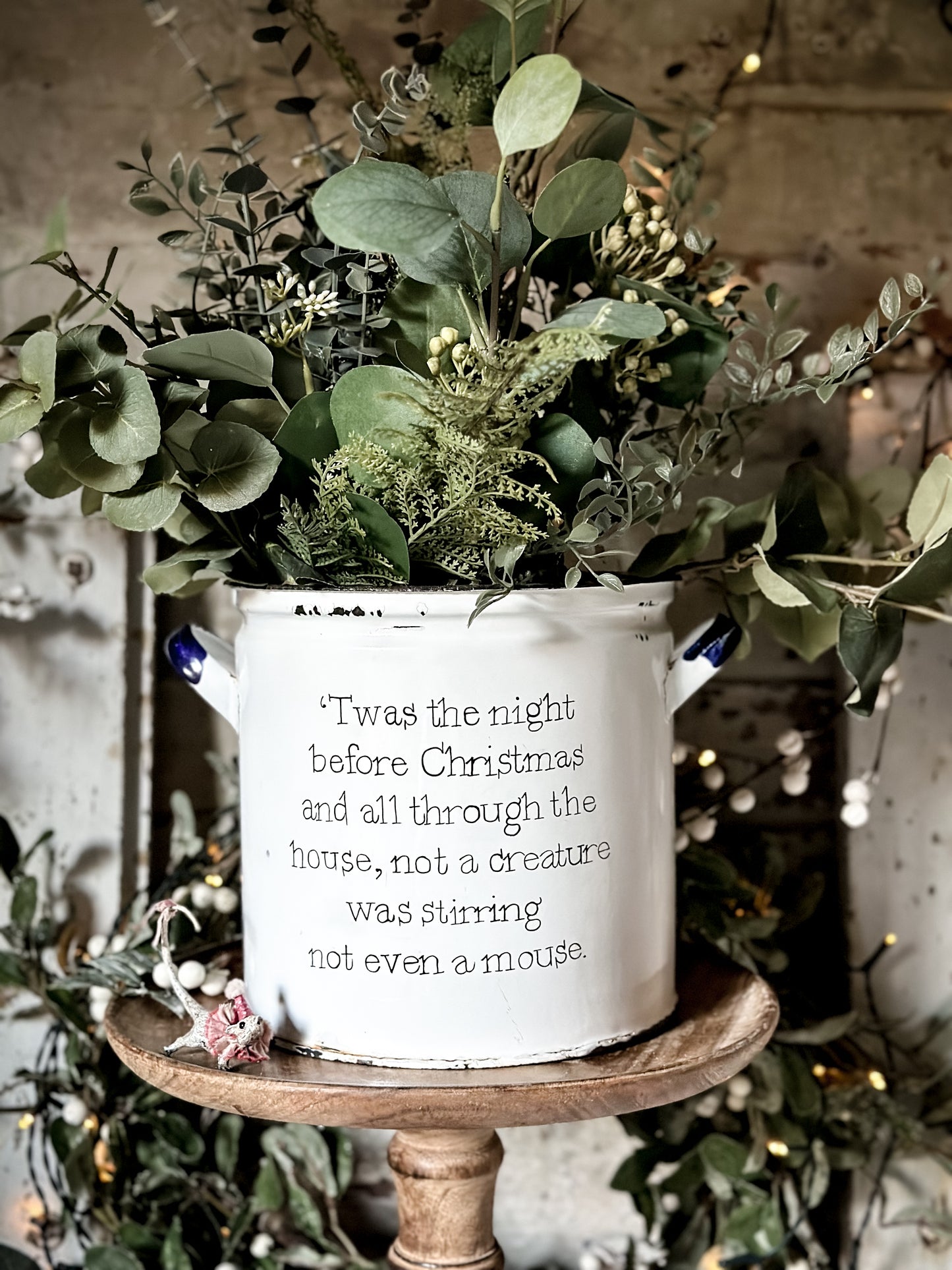 A beautiful vintage enamel canister Christmas tree tub