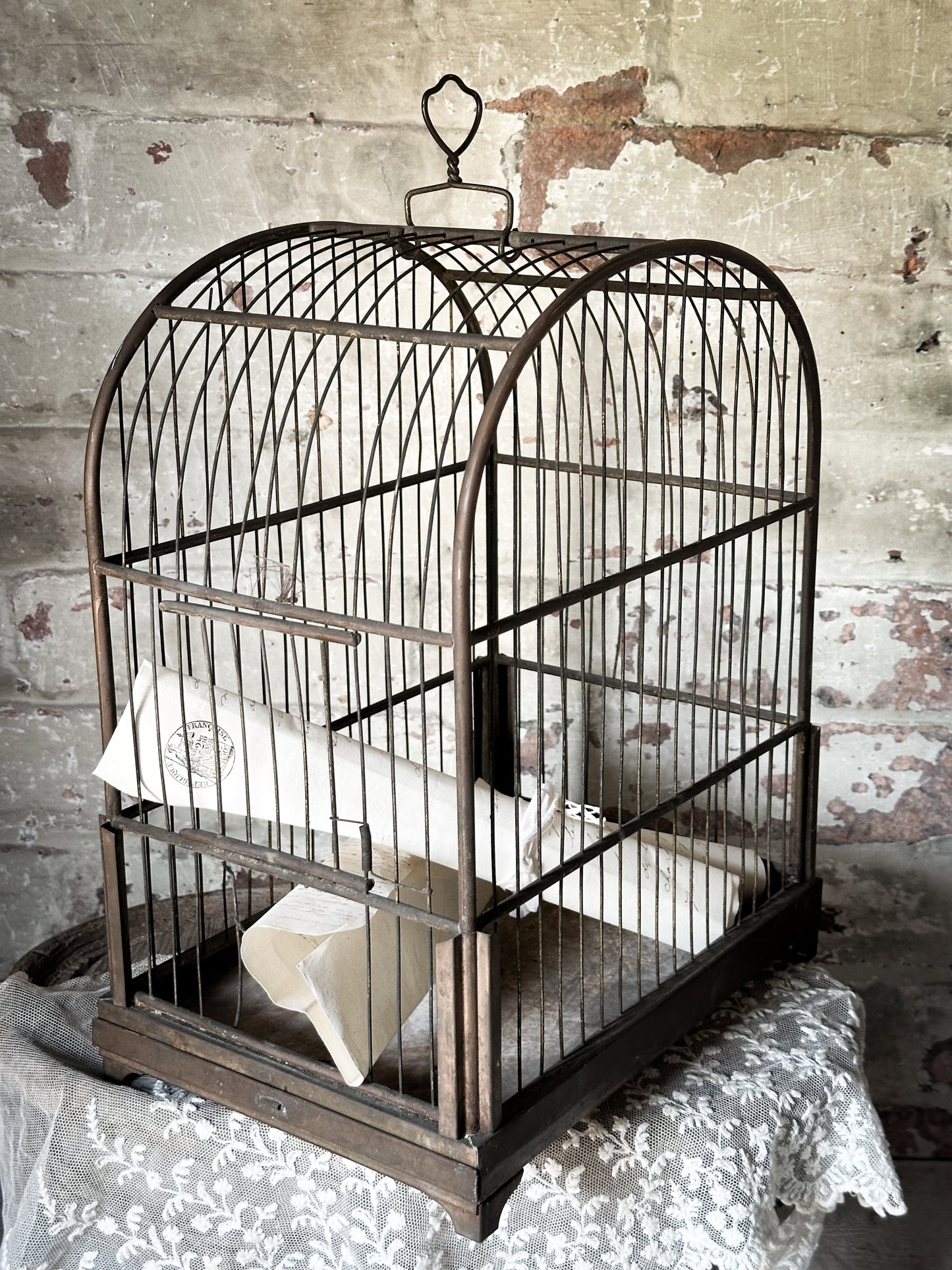 Antique Victorian brass bird cage