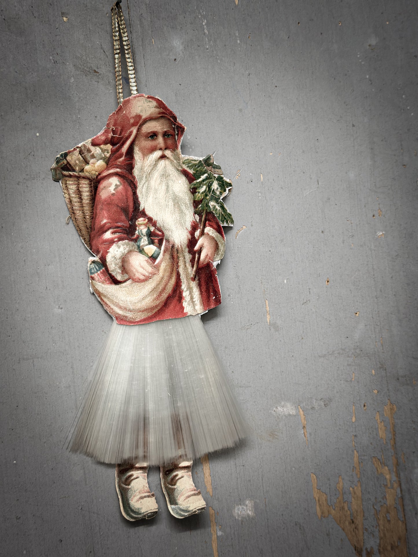 Antique German Father Christmas Ornament with Spun-Glass Skirt (c. 1900–1930)