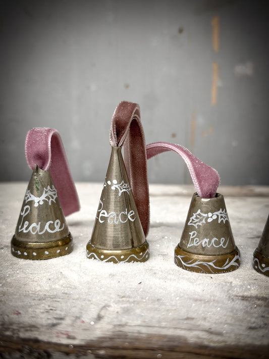 A Hand Painted Vintage Icing Nozzle Christmas Tree Decoration “Peace” Pink