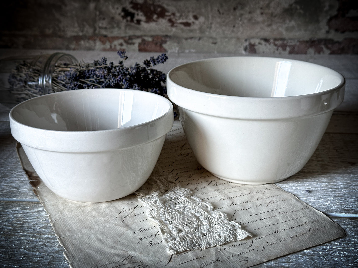 Pair of lovely vintage Ironstone pudding bowls