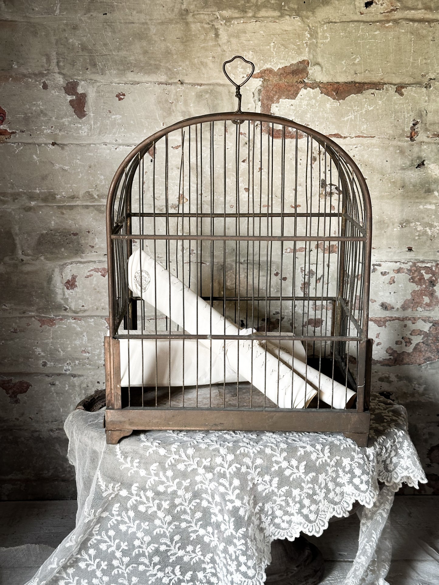 Antique Victorian brass bird cage