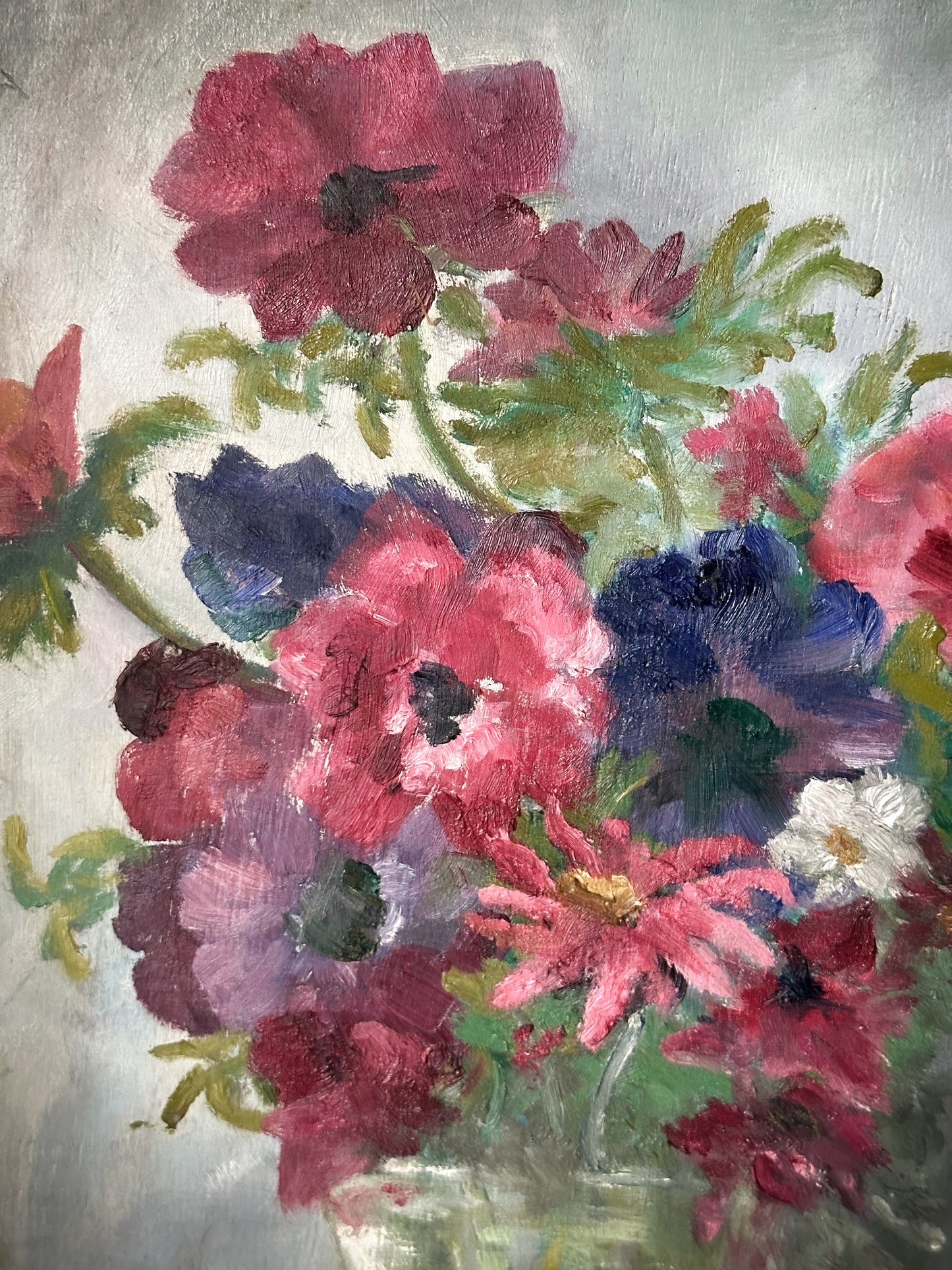 A Vintage Oil on Board Flower Painting