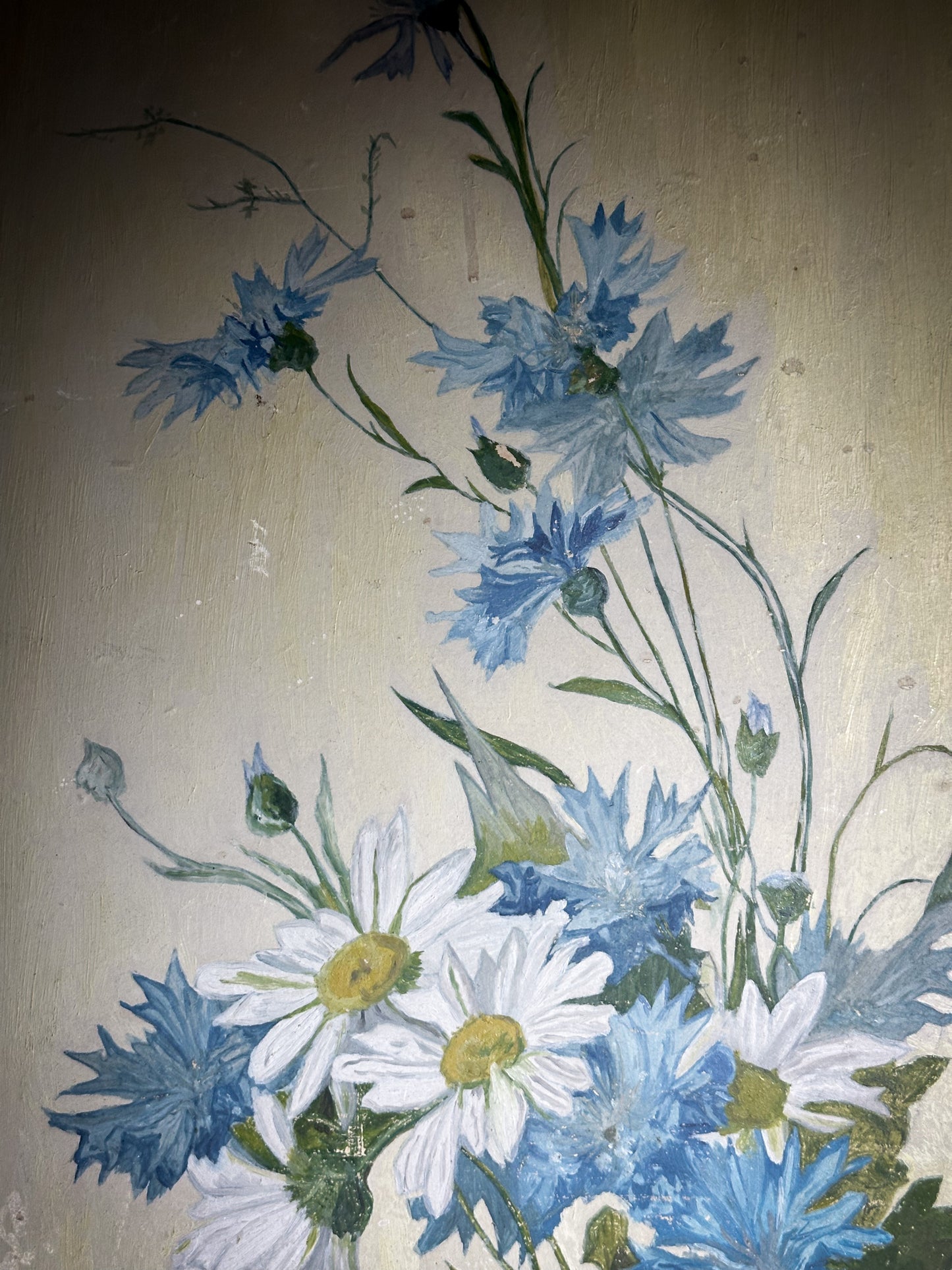 A Vintage oil on board painting of Daisies and Cornflowers