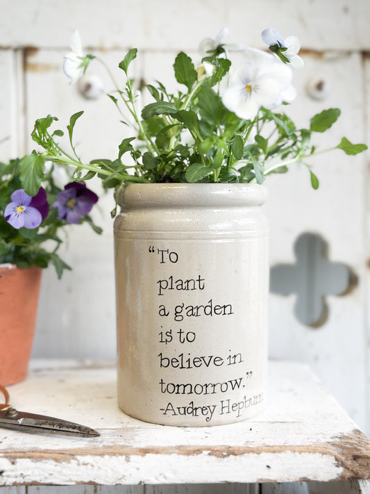 “To Plant a Garden” Large Painted Stoneware Pot