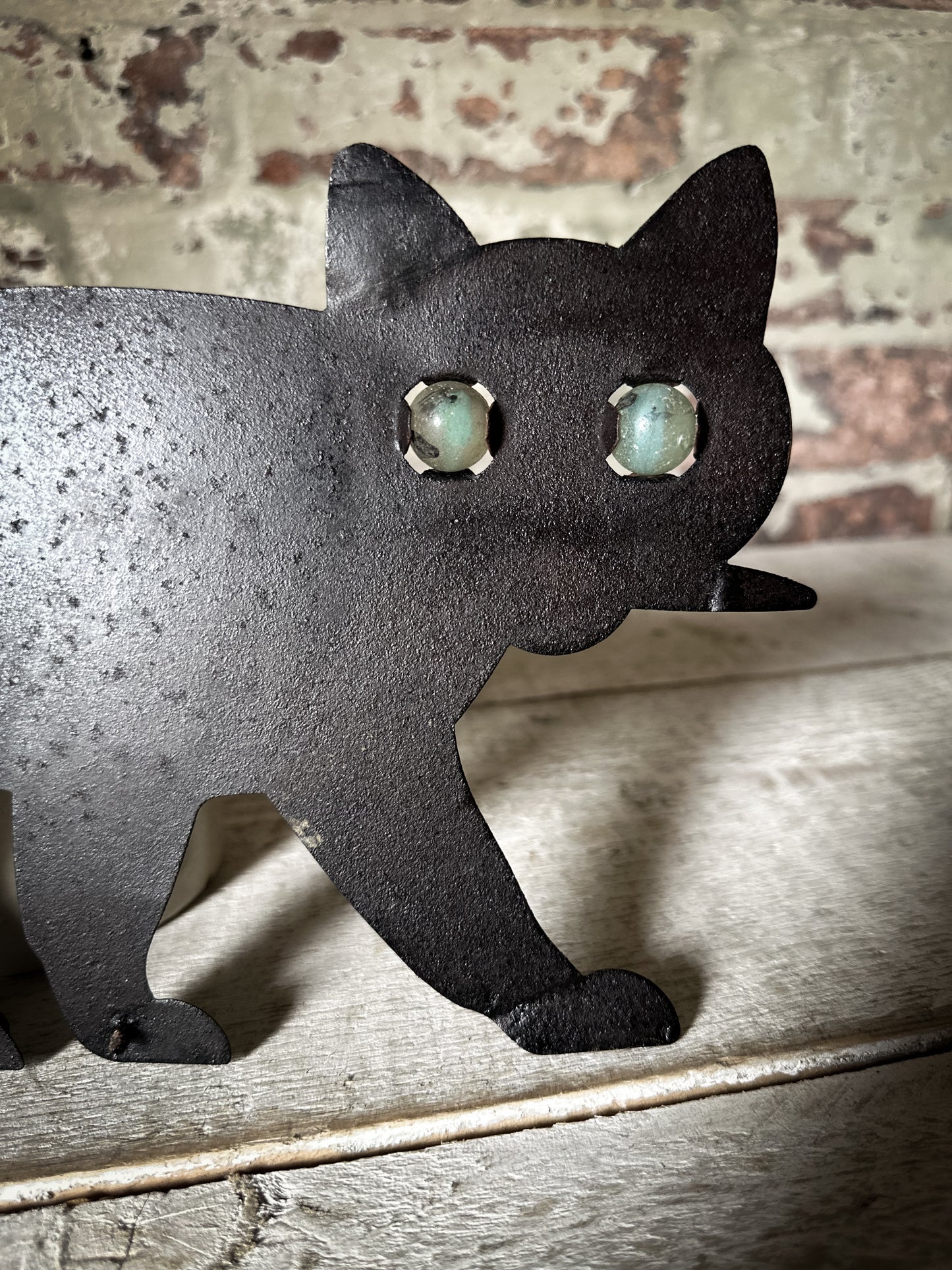 Antique Edwardian Black Cat Bird Scarer with Glass Eyes