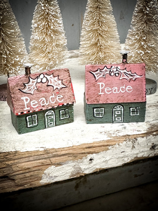 A small Vintage German Erzgebirge Putz Wooden Village House “Peace”