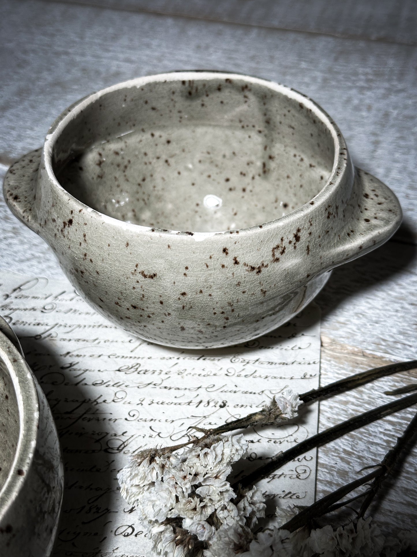 Vintage French Speckle Glazed Stoneware bowls