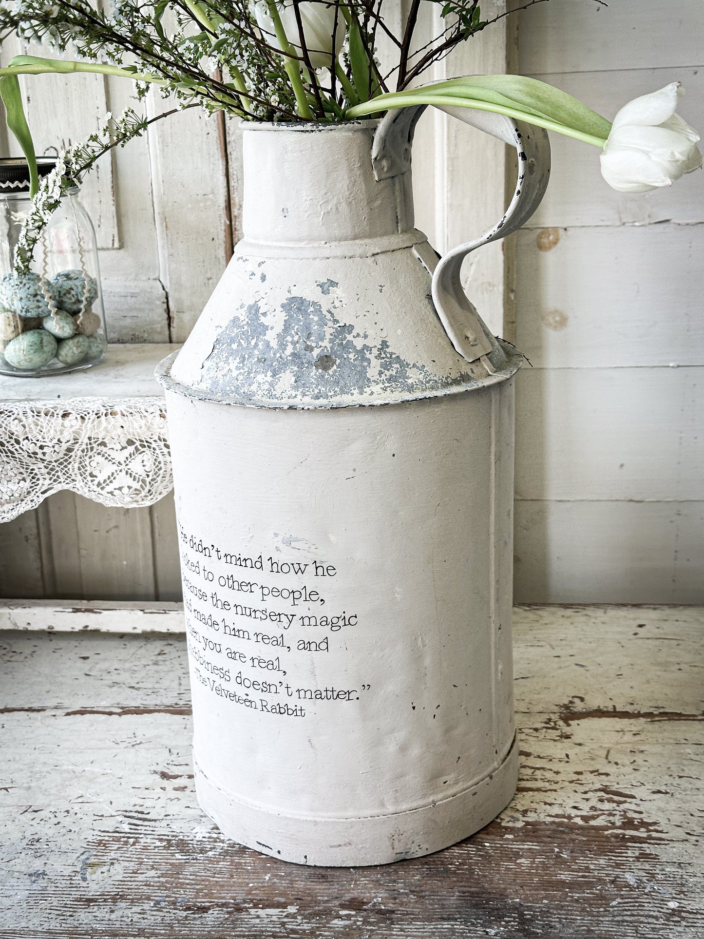 A lovely antique French tin milk churn