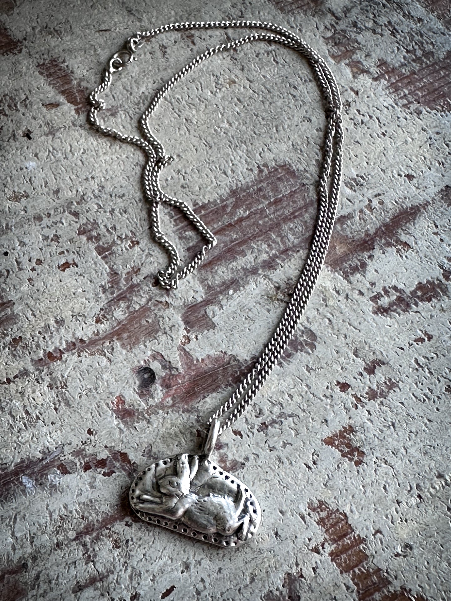 Moonlit Rabbit Pendant – Handcrafted Fine Silver Necklace