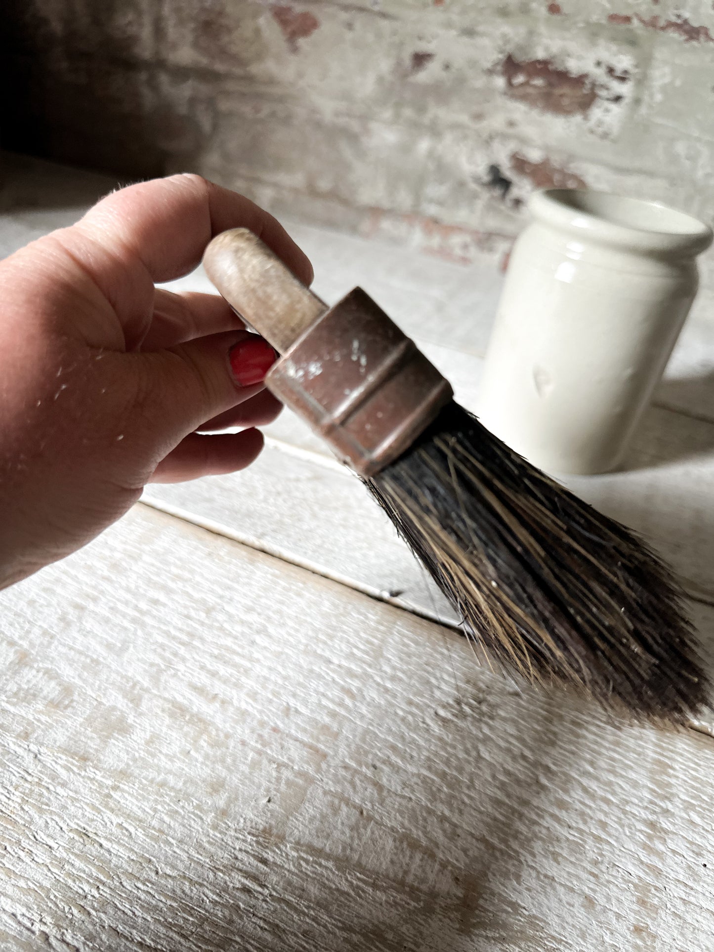 Antique Victorian Horsehair Whitewash Brush with Copper Ferrule