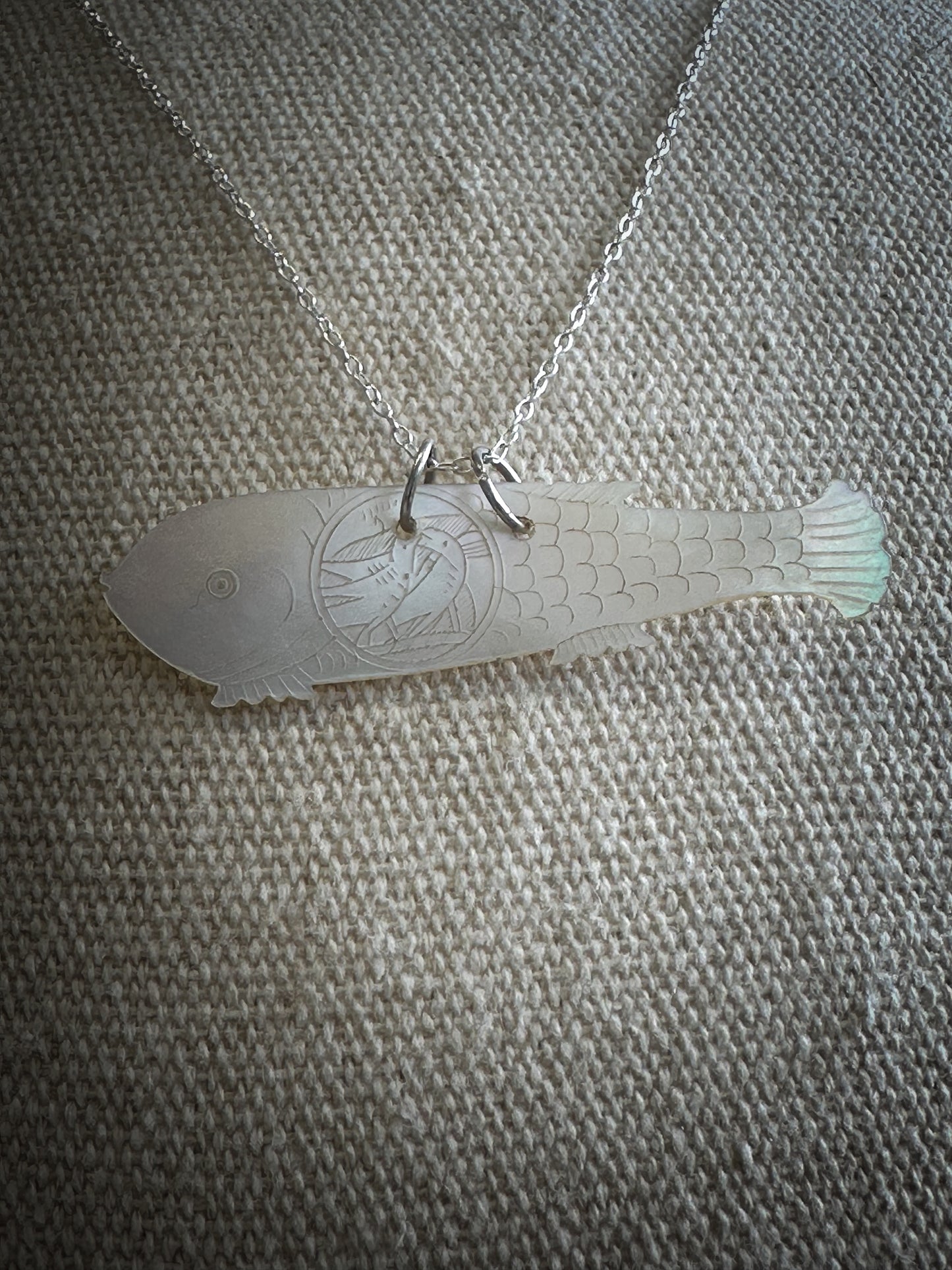 Found Object Mother of Pearl Fish Necklace by Jealous Moon Jewellery