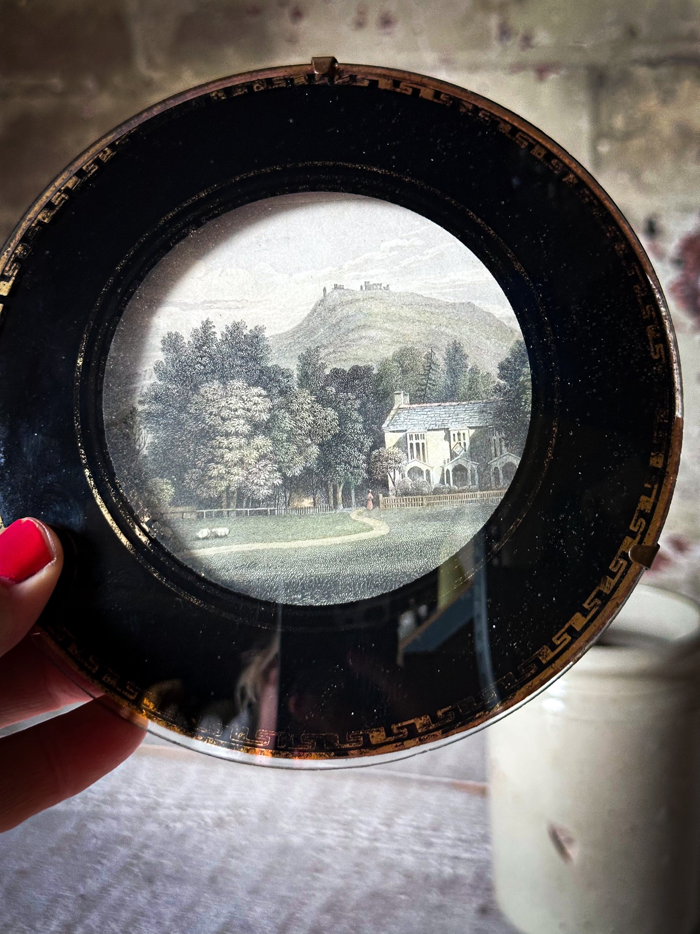 Antique Victorian Convex Glass Framed Topographical Print c.1880–1900