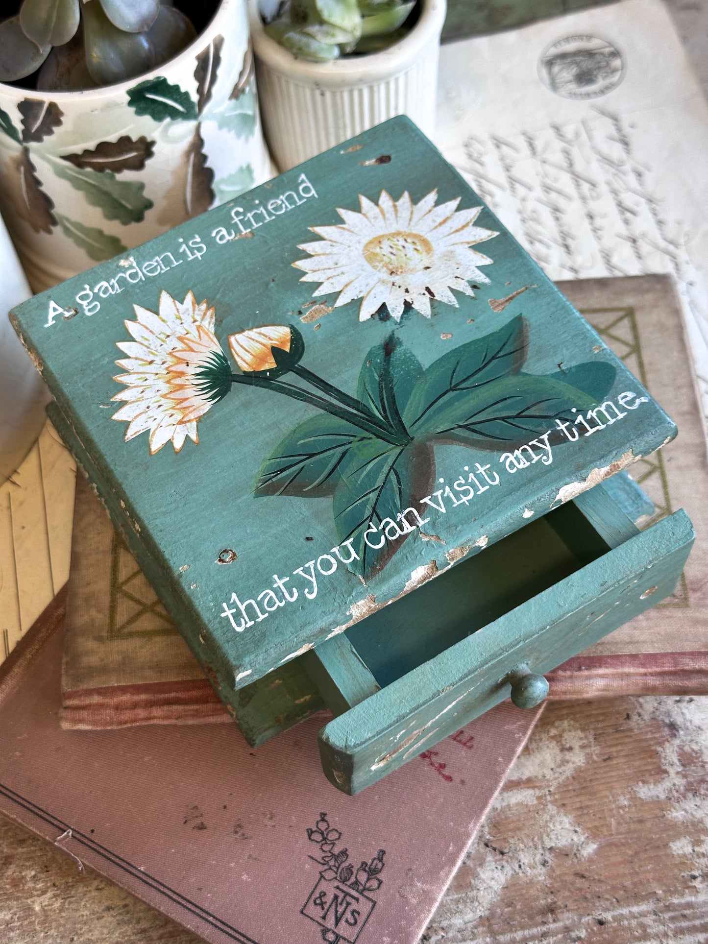 “A Garden is a Friend…” – Hand Painted Mini Box With Drawer