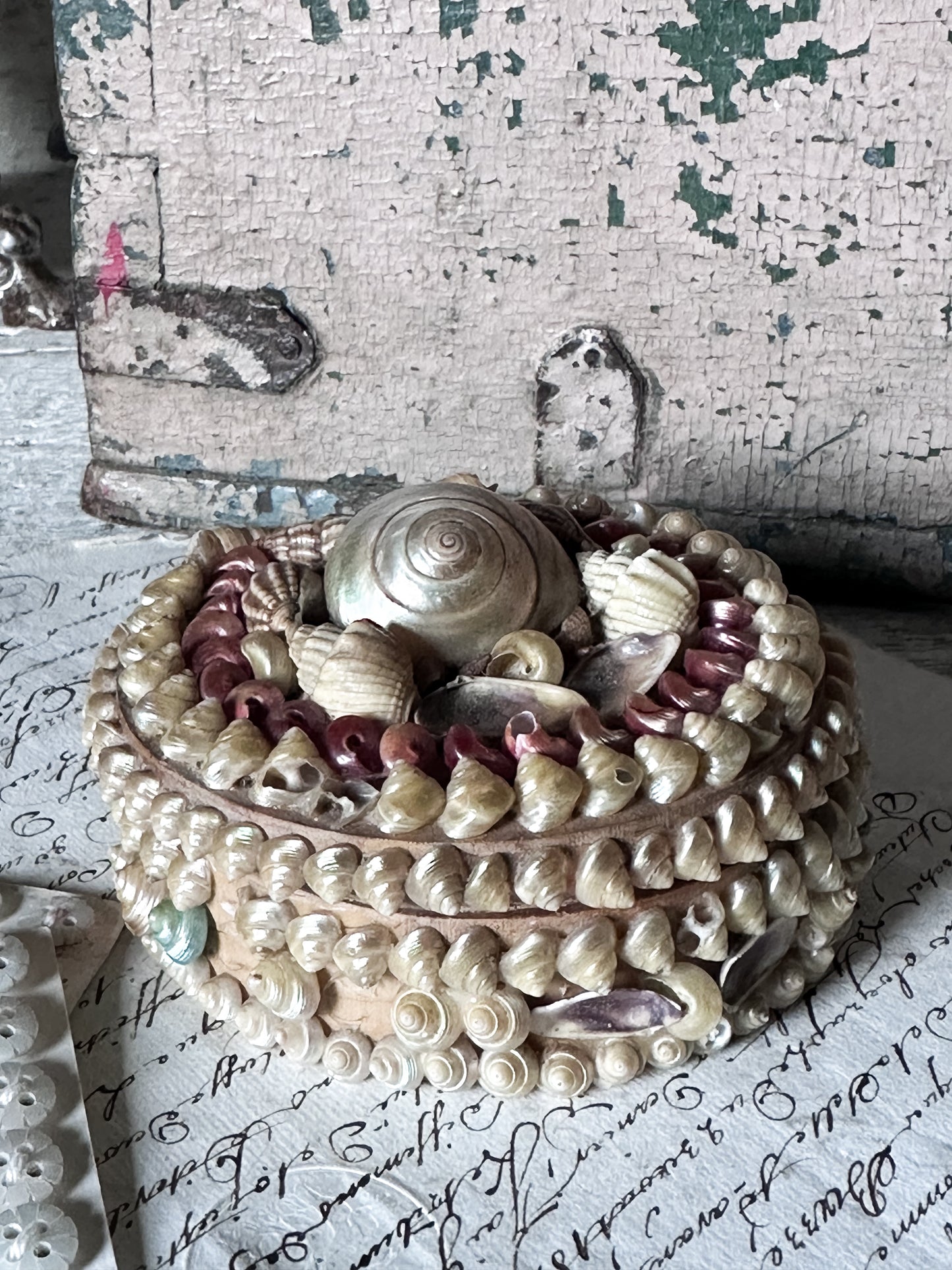 Antique Shell Art Jewellery Box – Decorative Coastal Trinket Box