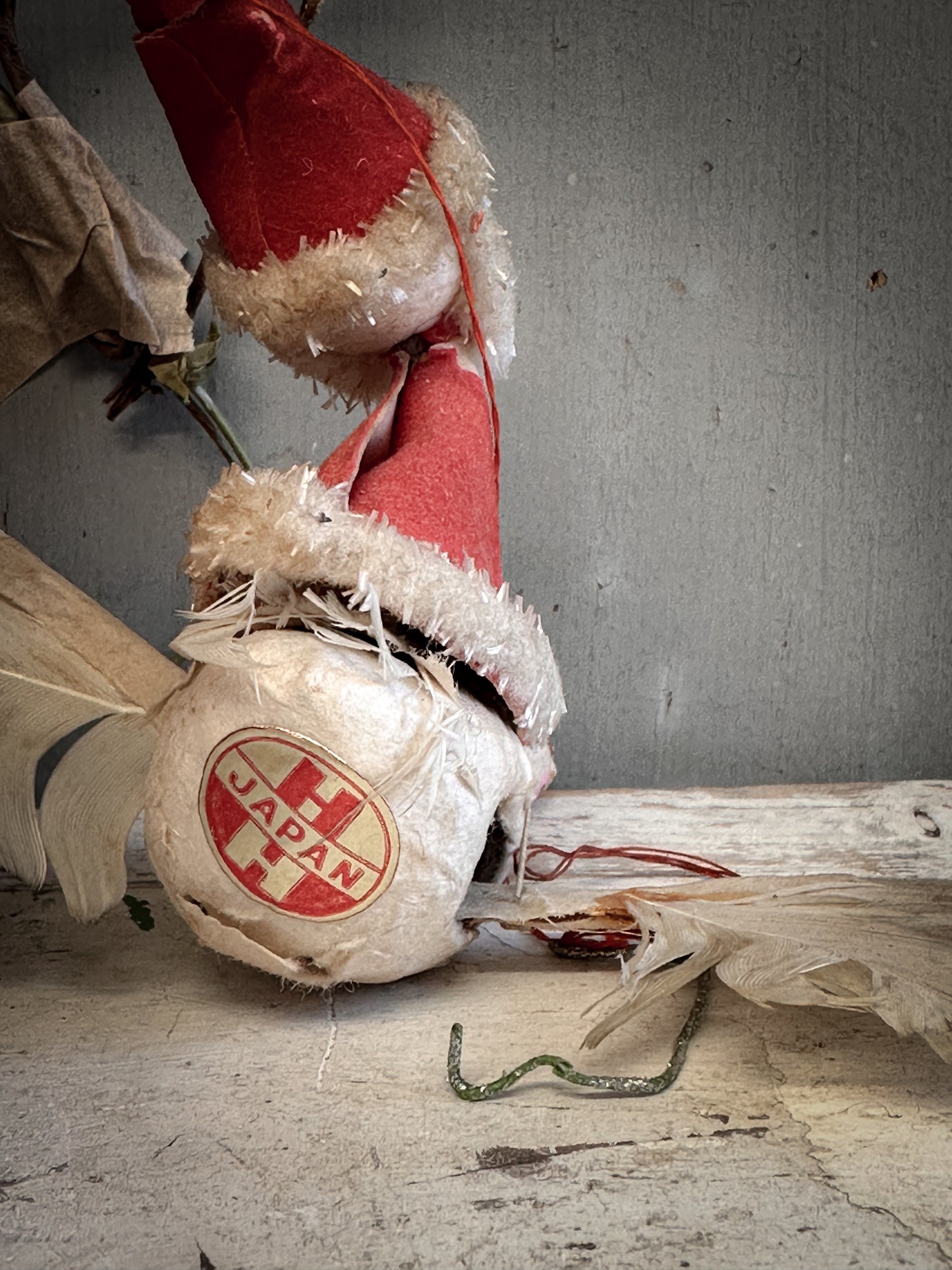 Mid-Century Japanese Flying Father Christmas Ornament – Spun Cotton & Feather Wings – c.1950s–60s