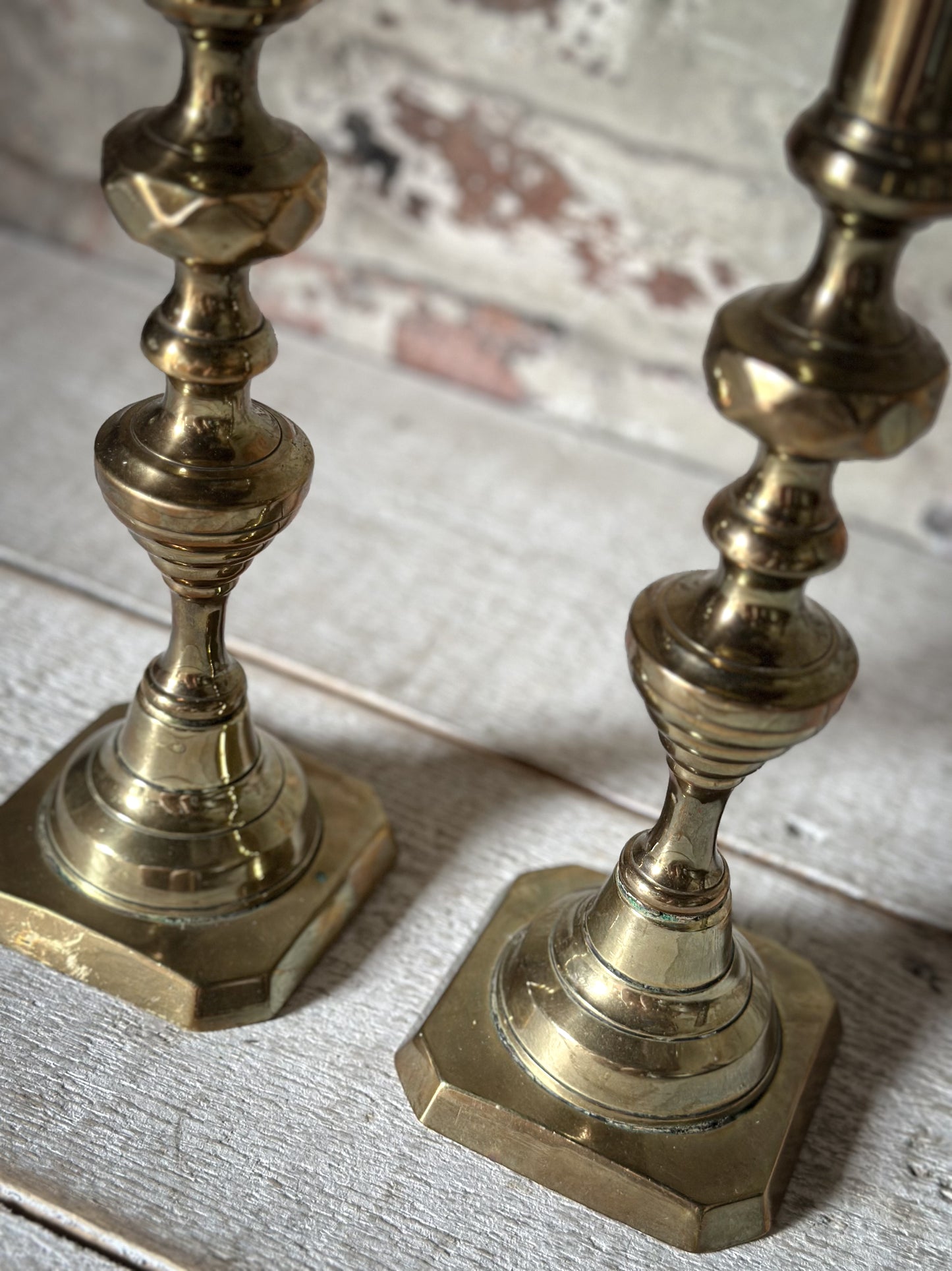 Pair of Antique Brass Push-Up Candlesticks | Victorian Edwardian Ejector Candlesticks | 30cm Tall