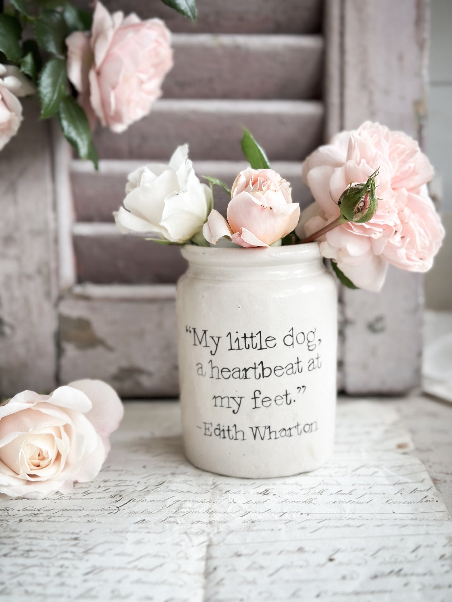 A Victorian unearthed  stoneware pottery Jar with a hand painted quote