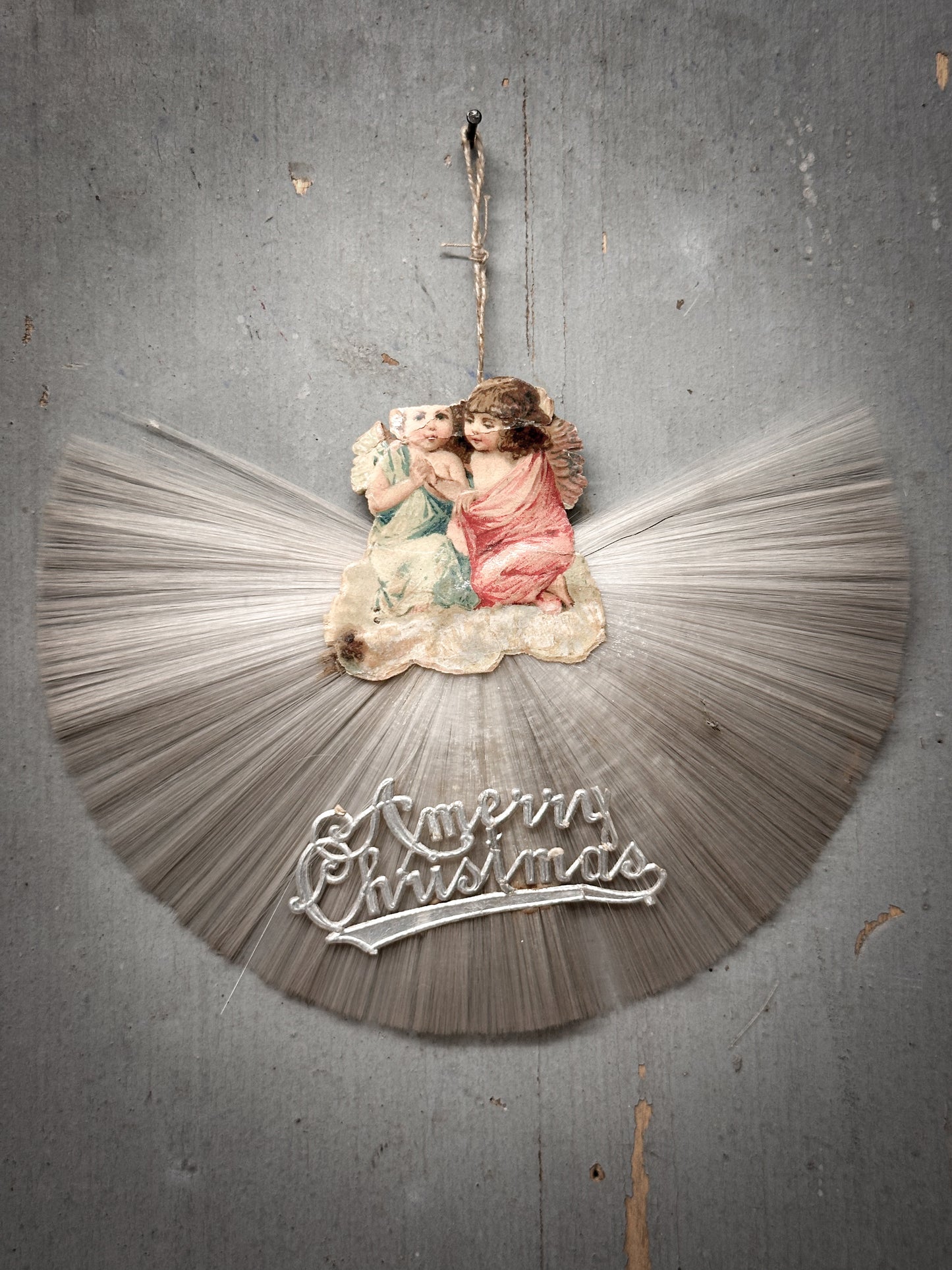 Antique German Spun-Glass Fan Ornament with Victorian Angels (c. 1890–1910)