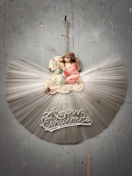 Antique German Spun-Glass Fan Ornament with Victorian Angels (c. 1890–1910)
