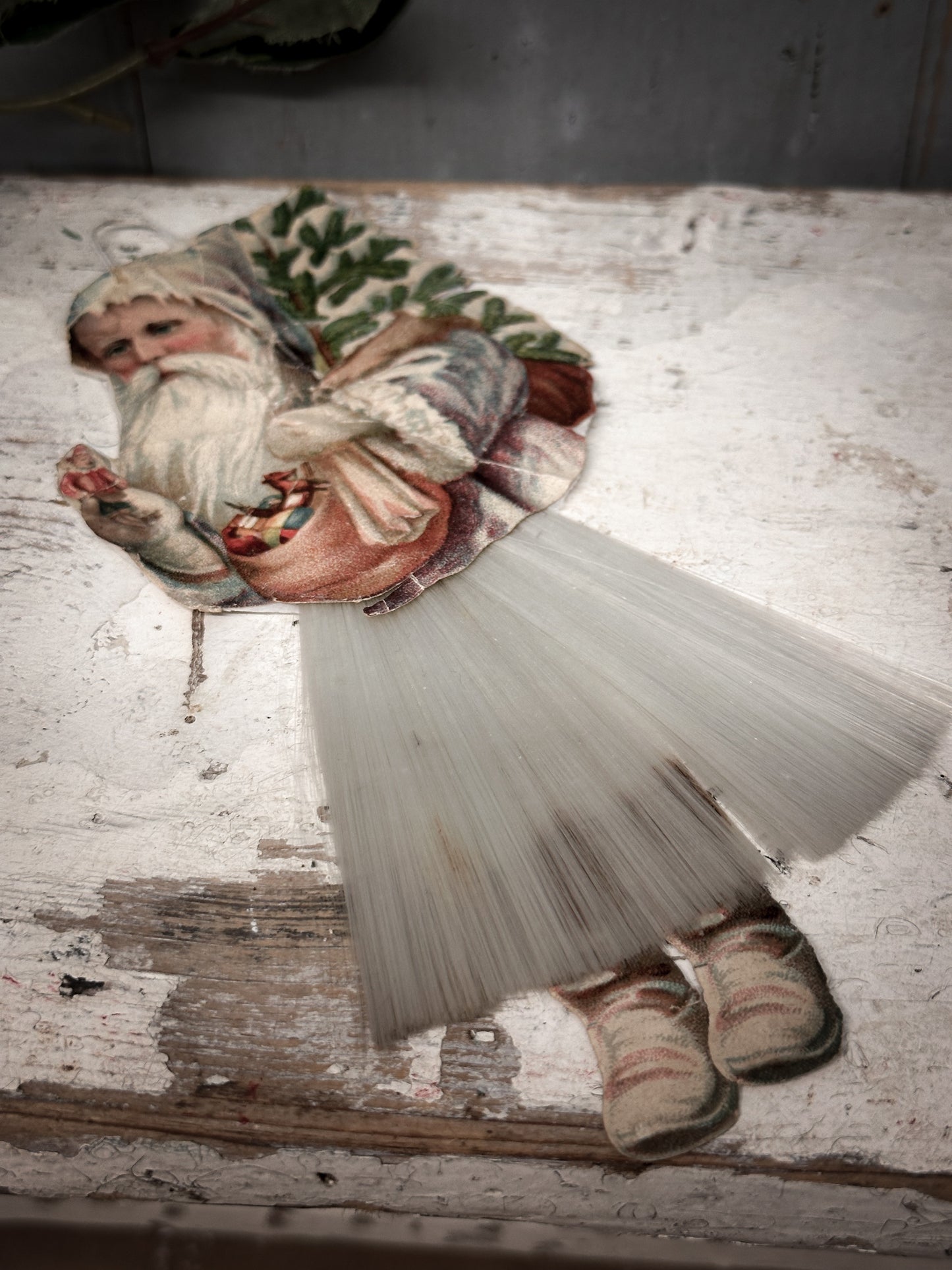 Antique German Father Christmas Ornament with Spun-Glass Skirt (c. 1900–1930)