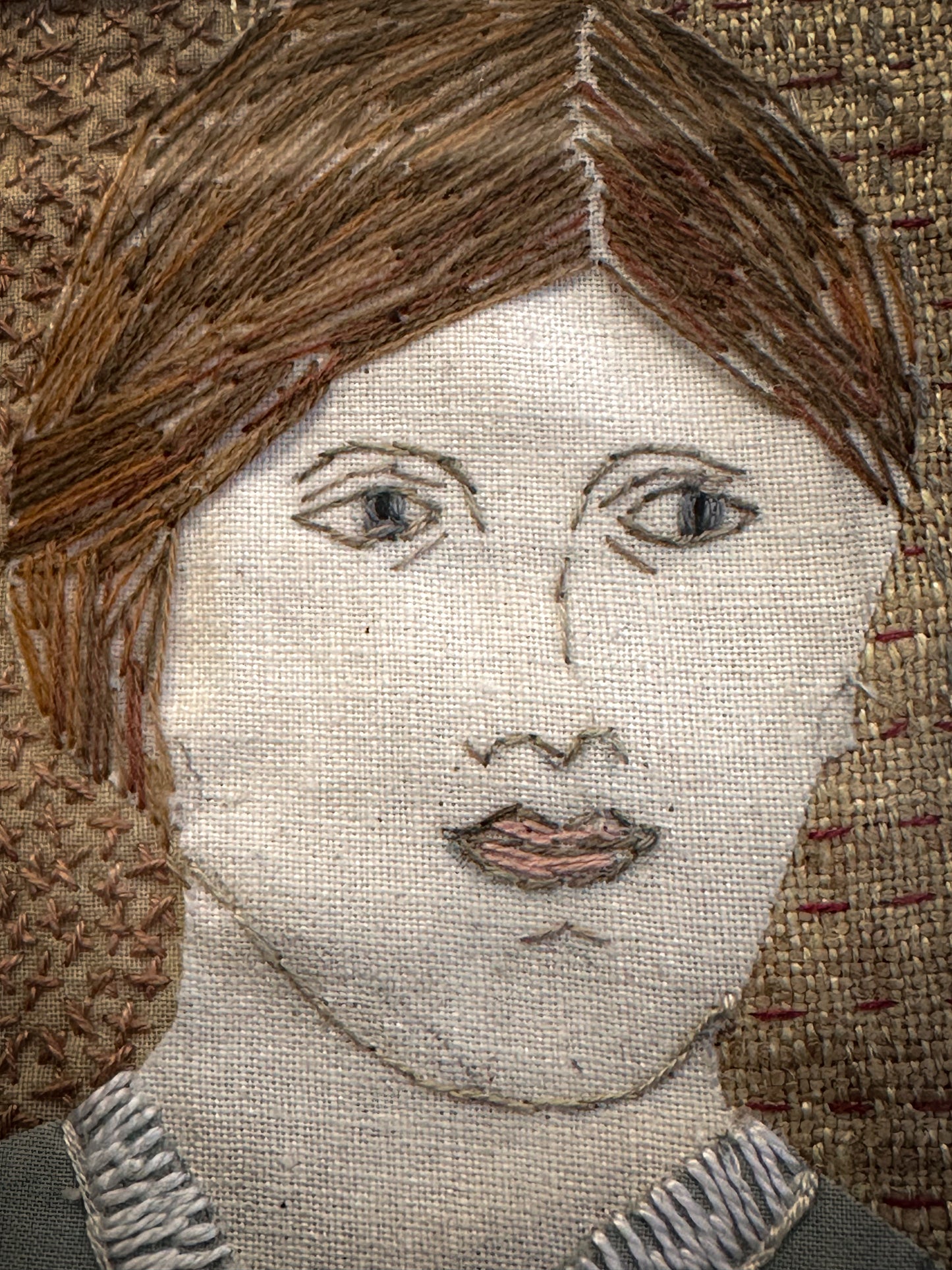 Contemporary Folk-Style Textile Portrait