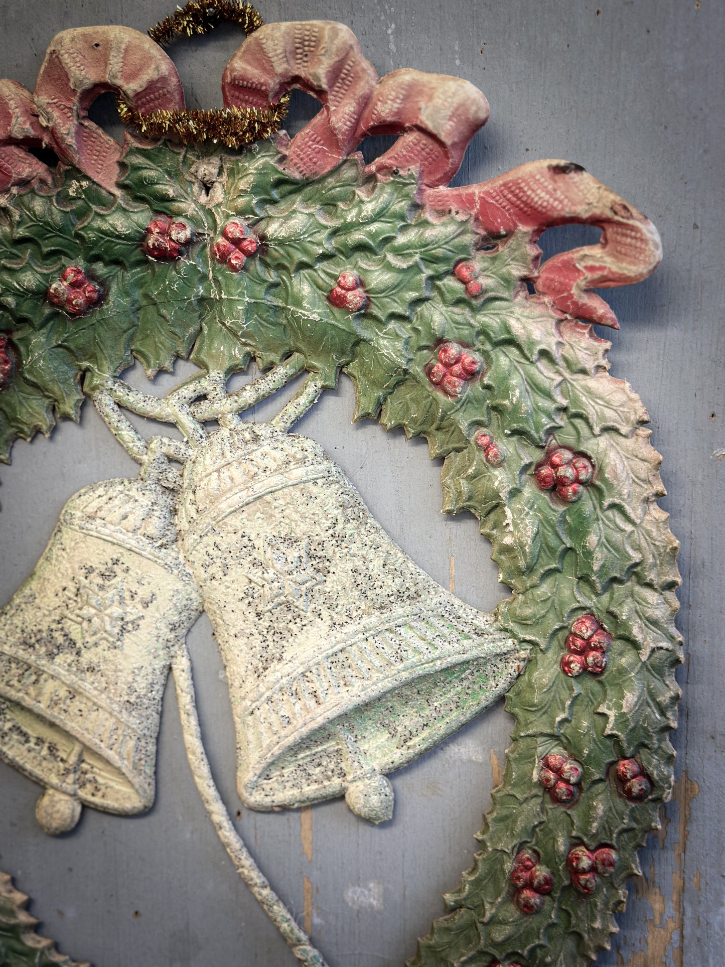 Early–Mid 20th Century Pressed-Paper Christmas Wreath with Twin Bells-oral provenance linking it to the Bletchley Museum collection