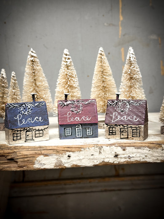 A small Vintage German Erzgebirge Putz Wooden Village House “Peace”