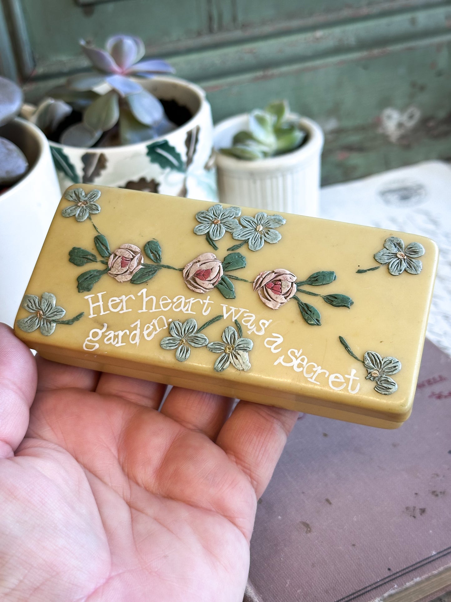 “Her Heart Was a Secret Garden” – Vintage Floral Painted Soap / Trinket Box